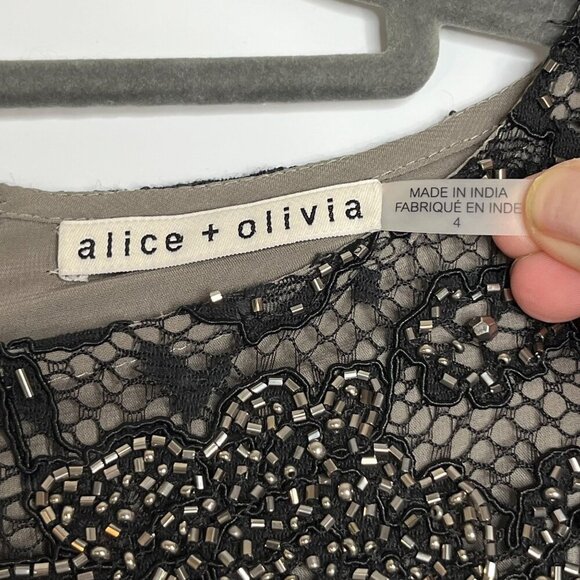 Alice‎ & Olivia Fully Beaded Embellished Fishnet Knit Blouse Fully Lined Black 4 - Picture 6 of 11